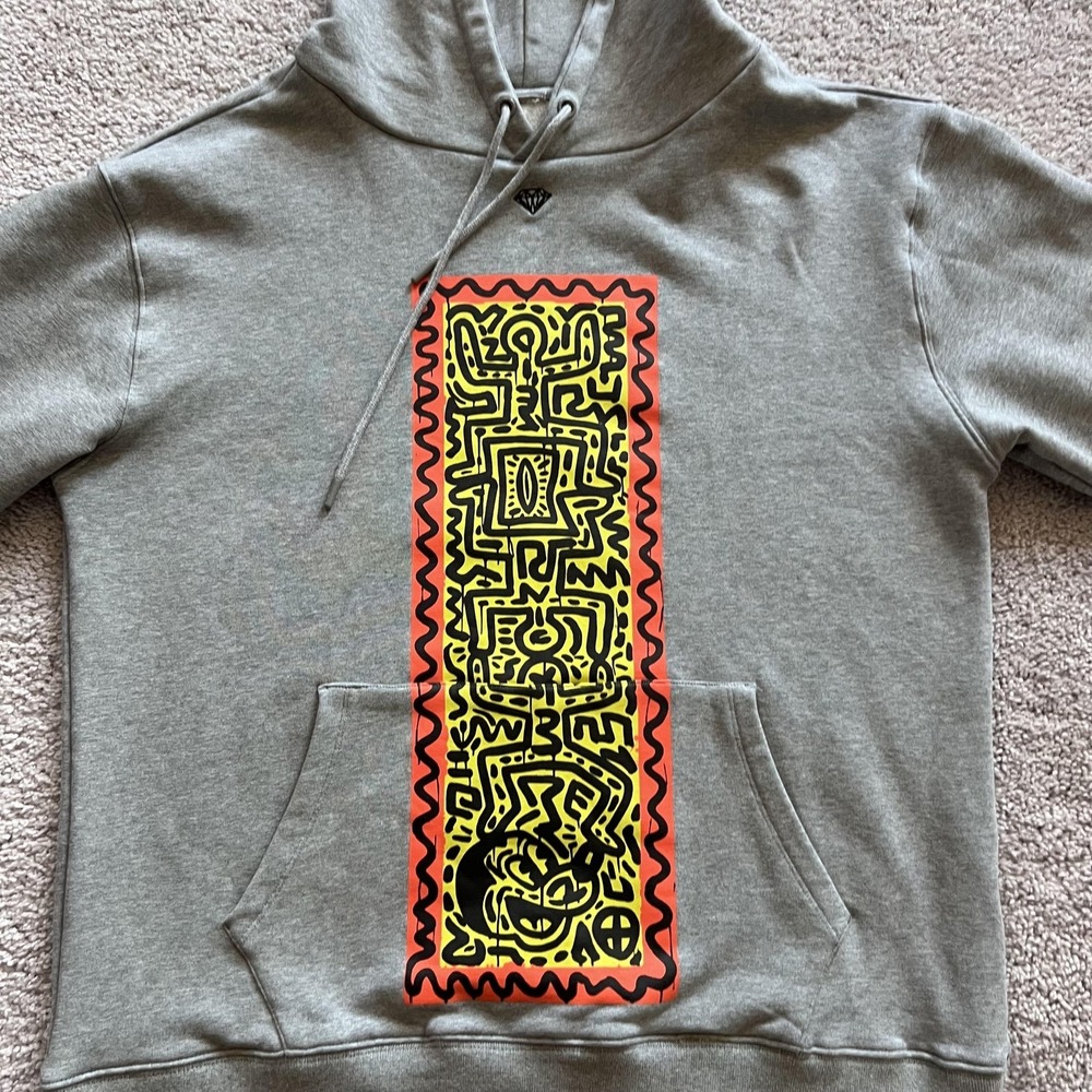 Diamond Supply Mickey Mouse X Keith Haring Hoodie Mens Large Gray Graphic Fleece - Picture 5 of 15